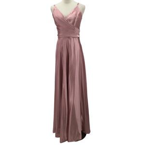 FORMAL PARTY 10 L dusty pink satin faux wrap lace up maxi bridesmaid dress B20